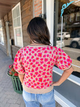 Fuchsia Short Sleeve Leopard Cardigan