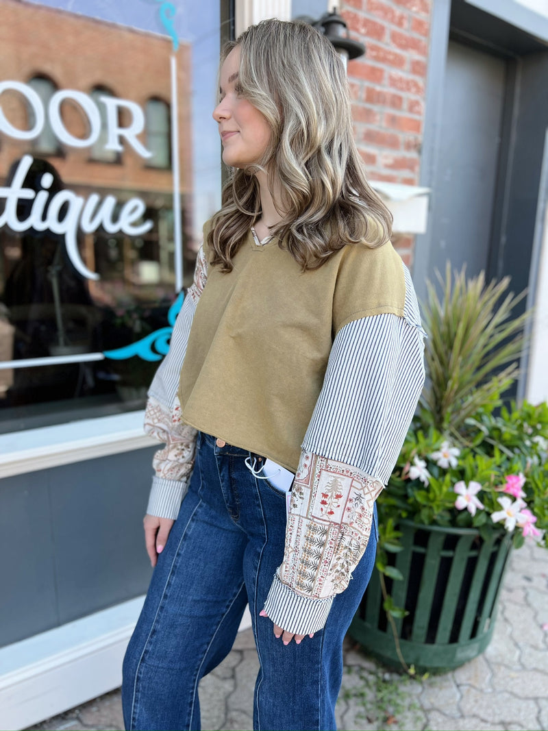 Olive Striped Floral Textured Collared Shirt