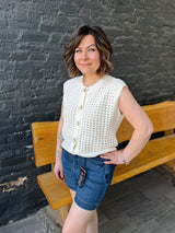 Ivory Sweater Vest With Gold Sea Star Buttons