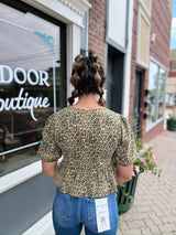 Leopard Printed Denim Shirt With Lace