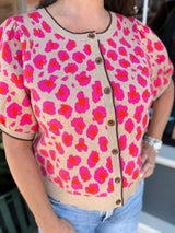 Fuchsia Short Sleeve Leopard Cardigan
