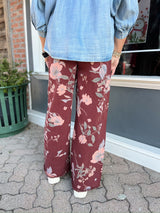 Burgundy Floral Printed Pants