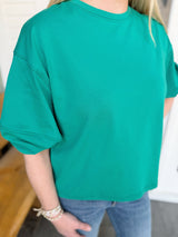 Green Boat Neck 3/4 Sleeve Top