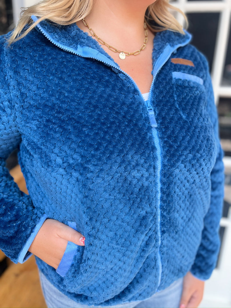 Blue Fleece Jacket with Pockets