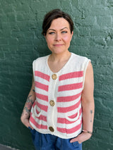 Coral Striped Gold Button Front Vest