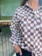 Brown Checkered Print Shacket