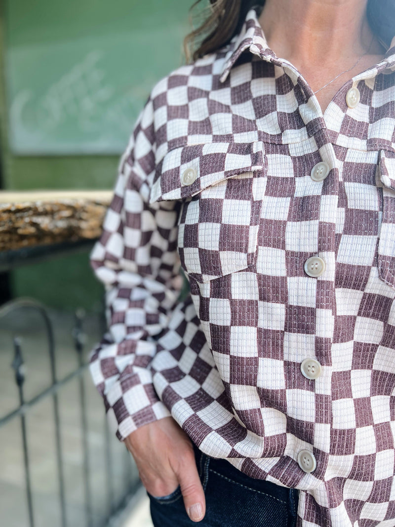 Brown Checkered Print Shacket