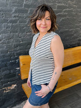 Navy Striped Vest With Gold Buttons