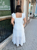 White Eyelet Smocked Maxi Dress