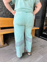 Mineral Washed Denim Patch Wide Leg Pants