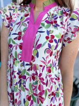 Pink Ruffled Cap Sleeve Floral Dress