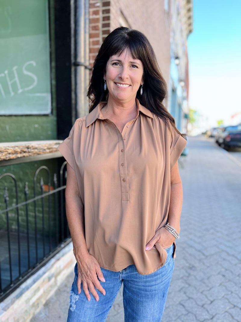 Camel Quarter Button Top