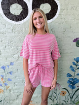 Striped Raised Rib Shorts Set