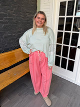 Curvy Coral French Terry Oversized Pants