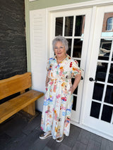 Ivory Button Down Summer Beach Print Dress
