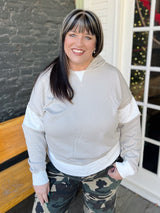 Taupe Contrast Ribbed Hooded Top