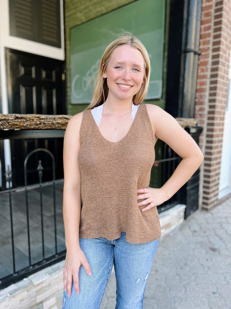 Brown Knit Sweater Tank Top