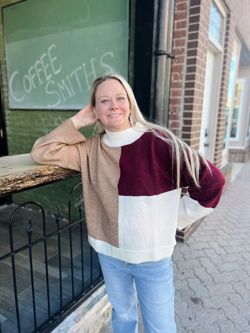 Maroon/Cream Contrast Sweater