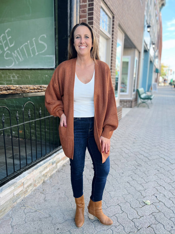 Camel Knit Cardigan With Pockets