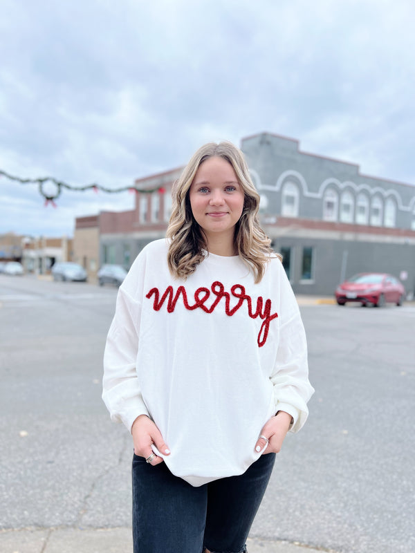 Ivory Merry Ribbed Tinsel Pullover