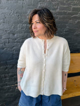 Ivory Ribbed Short Sleeve Cardigan