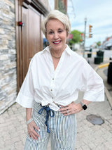 White Dolman Sleeve Button Down Shirt