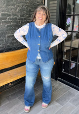 Curvy Button Front Denim Vest