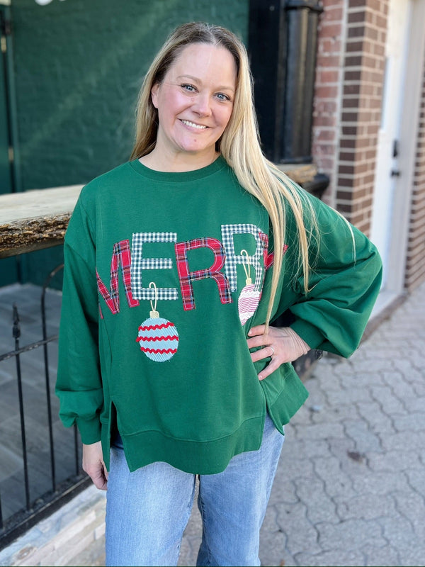 Hunter Green Merry Ornament Oversized Top