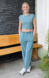 Dark Teal Crossover Top and Jogger Set