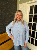 Curvy Blue Striped Long Sleeve Collared Shirt
