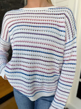 Multi Color Stripe Crochet Long Sleeve Top