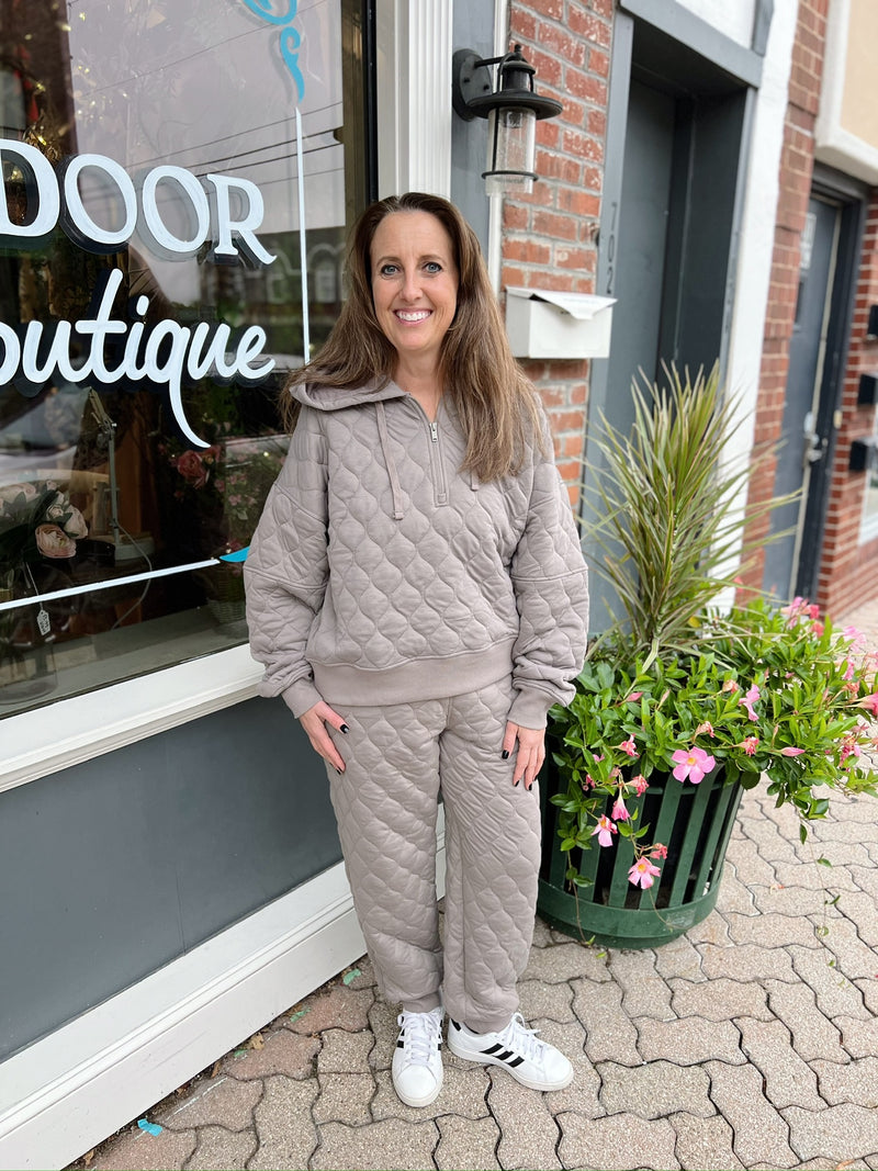 Taupe Quilted Quarter Zip Hoodie