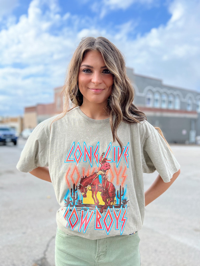 Mocha Mineral Wash Long Live Cowboys Tee