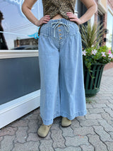 Wide Leg Jeans With Button and Drawstrings