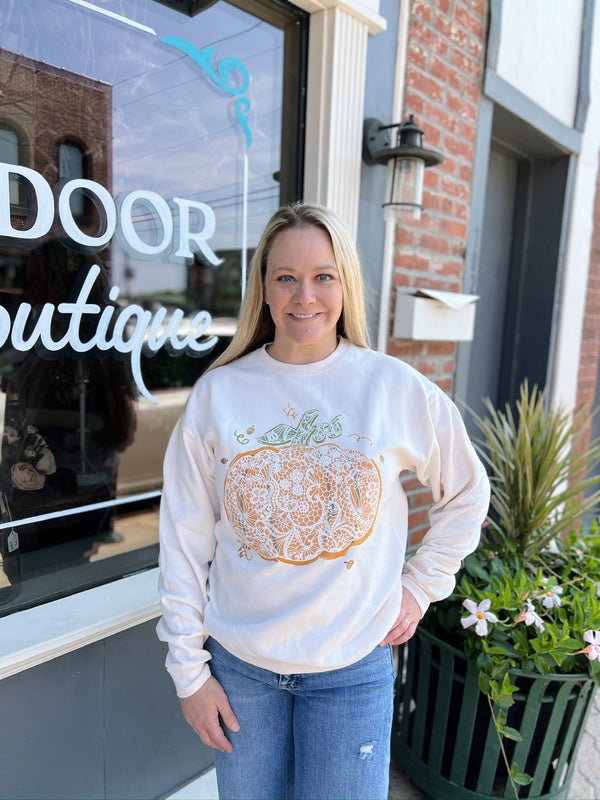 Cream Lace Pumpkin Sweatshirt