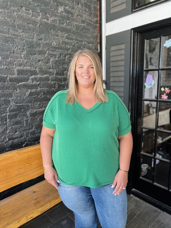 Curvy Ribbed V-Neck Tee