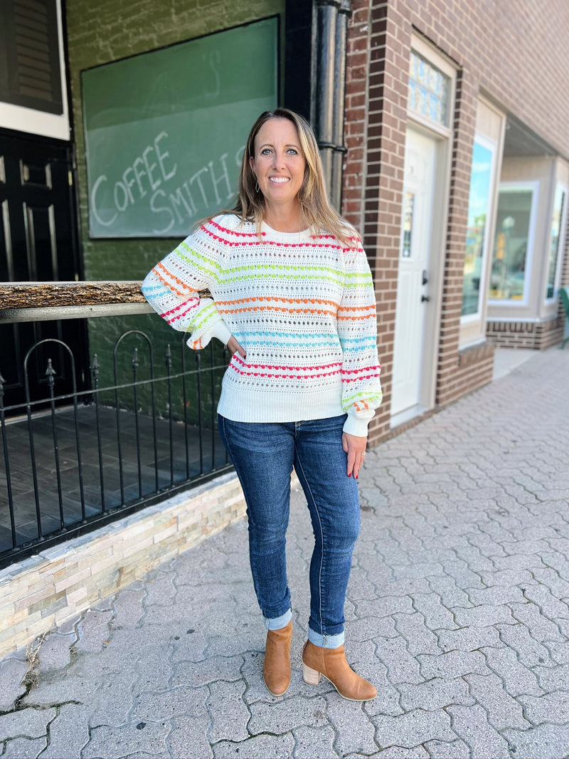 Ivory Multi Striped Knit Sweater