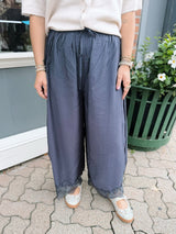 Crinkled Wide Leg Lace Trim Pants