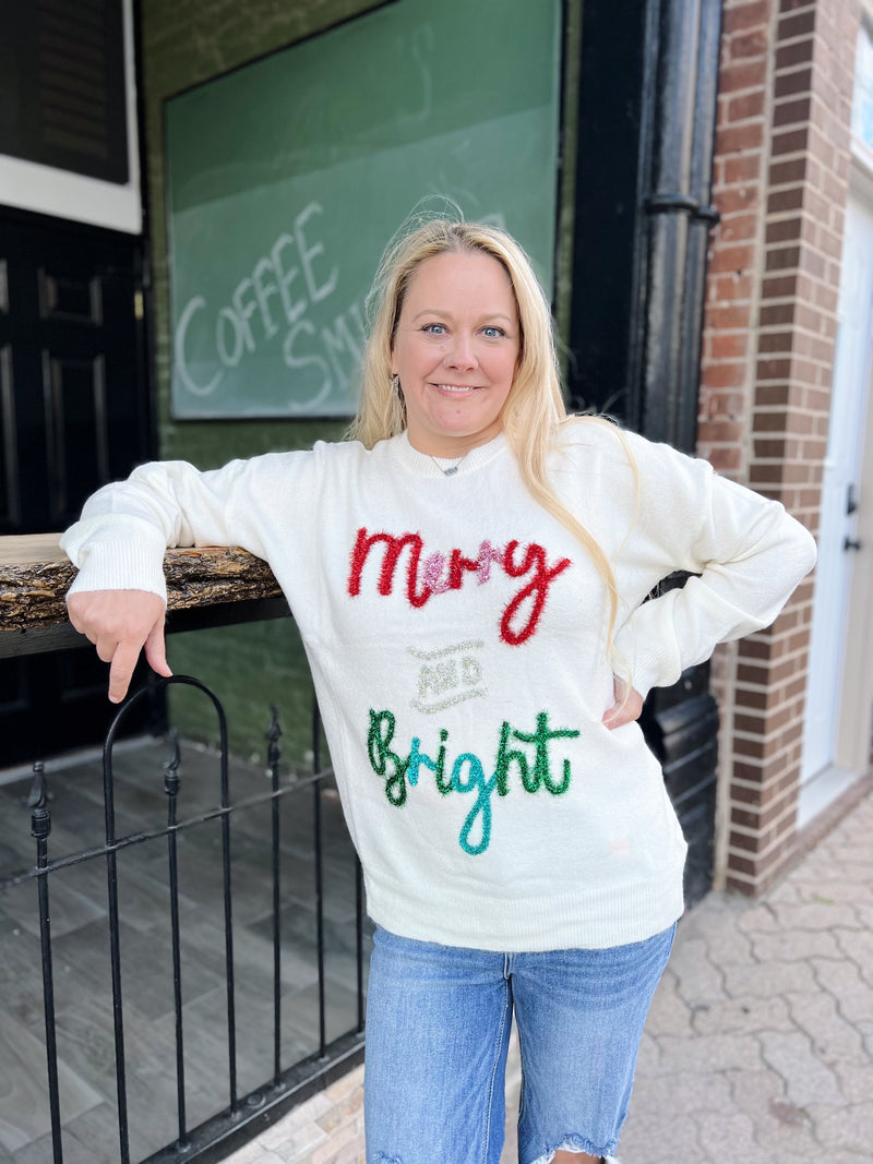 Cream Merry And Bright Tinsel Sweater