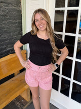 Lettuce Hem Short Sleeve Ribbed Top