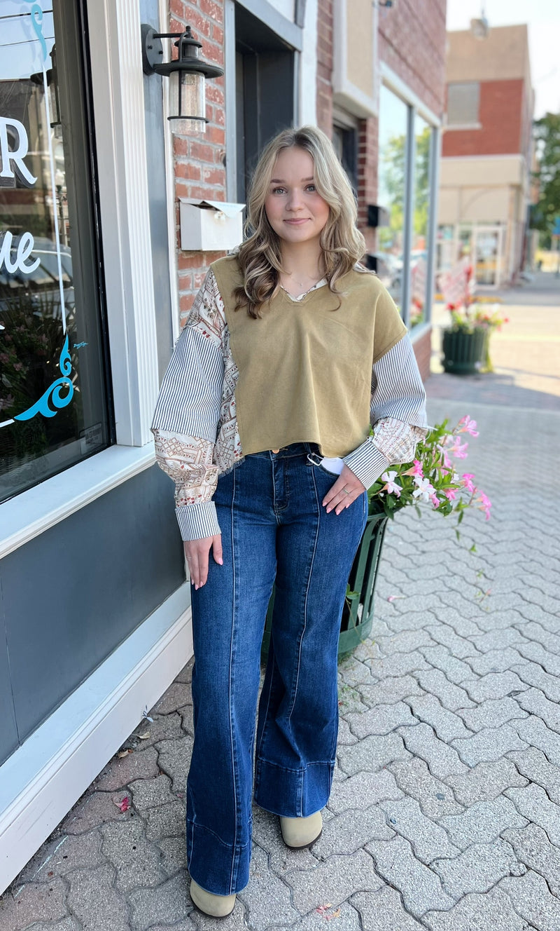 Olive Striped Floral Textured Collared Shirt
