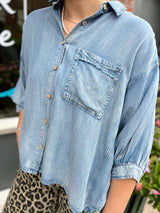 Denim Collared Button Down Top