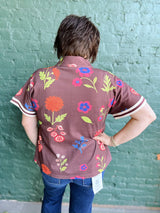 Floral Rib Band Trimed Front Zip Top