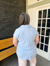 Collared Button Down Short Sleeve Linen  Top