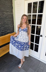 Blue Multi Mixed Floral Print Midi Dress
