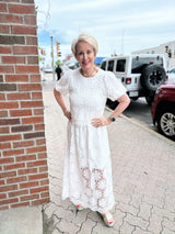 White Elastic Waist Scalloped Lace Skirt