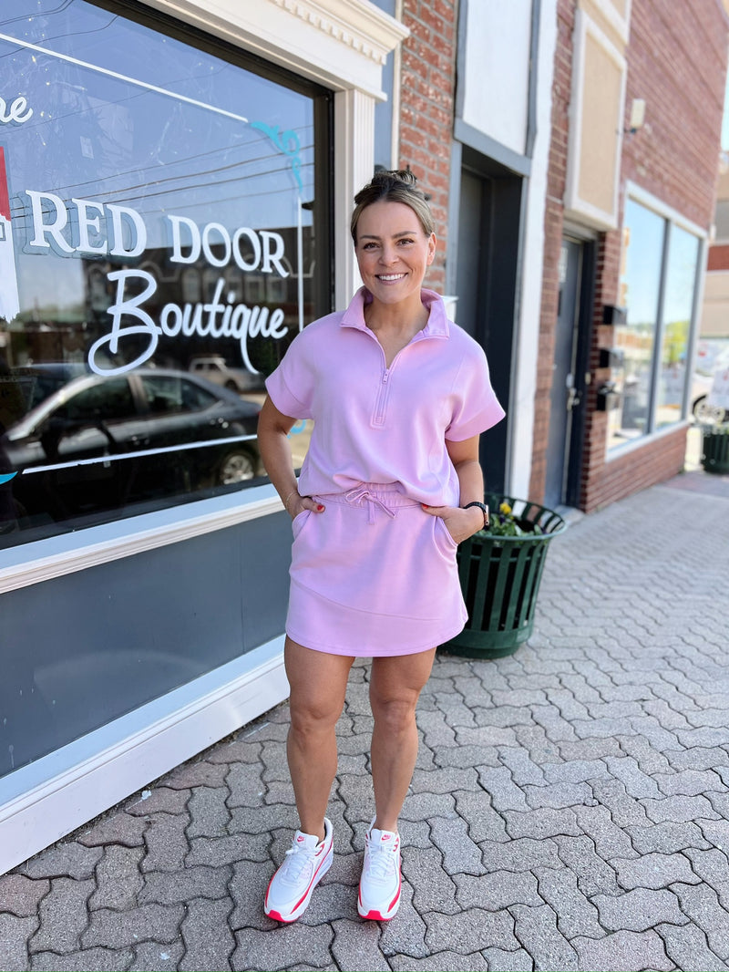 Modal Poly Span Quarter Zip Short Sleeve Top