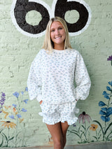 Ivory and Blue Floral and Bow Short Set