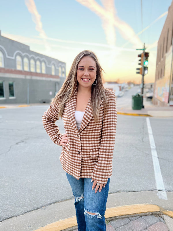 Brown Fleece Checkered Blazer