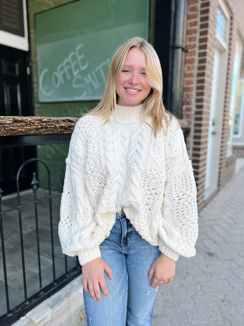 Cream Soft Knit Balloon Sleeve Sweater